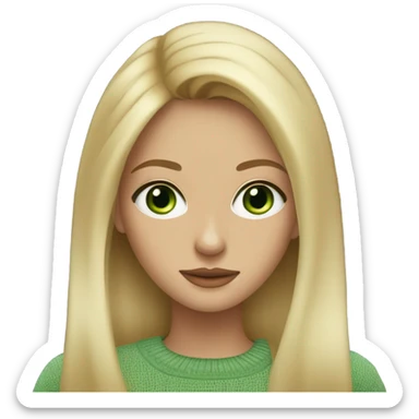 blonde girl with green eyes, smooth skin, sweater, long blow out hair, baddie, middle part sticker
