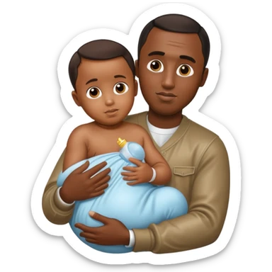 Sean “Diddy” Combs with baby oil and a very small infant sticker