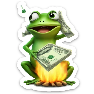 Frog burns money  sticker