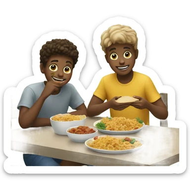 boys enjoying food outdoors sticker