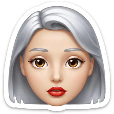 slightly parted lips, silver chrome material, glossy wet shine, seductive aesthetic sticker