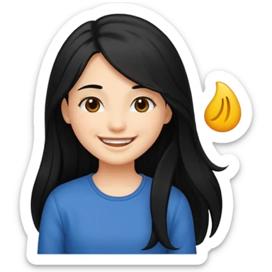 Girl with long black hair smiling sticker