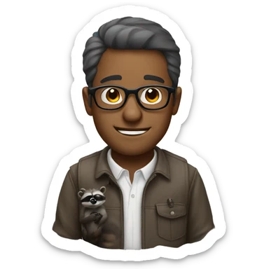 Man with glasses and raccoon sticker