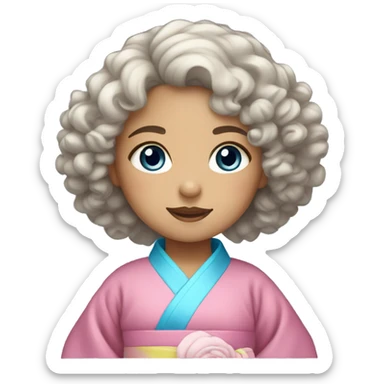 curly hair girl with blue eyes wearing korean hanbok sticker