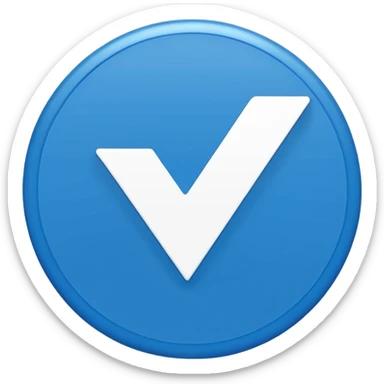 A small, flat emoji-style blue verification checkmark, inspired by TikTok’s verified badge. Solid bright blue circle with a crisp white checkmark in the center. Minimalist design, smooth edges, high contrast, transparent background, vector-style, centered, clean emoji look, no text, no shadows. sticker