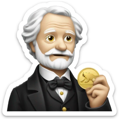 Victor Hugo holding a gold coin in his hand sticker