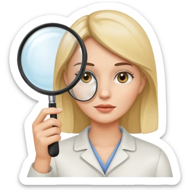 Woman with a Magnifying glass analysing face skin  sticker