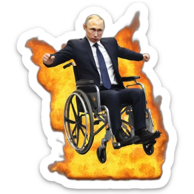 Furious vladimir putin wheelchair jumps through fire ring sticker