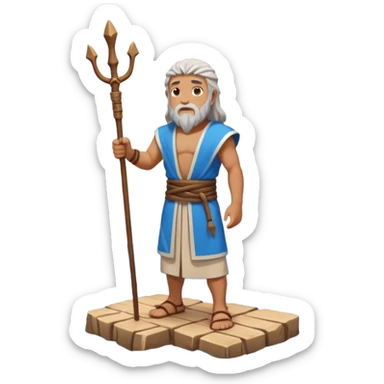 iOS-style 3D emoji: wide blue sea split into two towering water walls, dry path in the middle, Moses standing at the center holding a staff upright sticker
