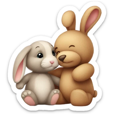 bunny and teddy bear kissing sticker