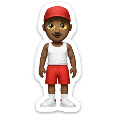 White man in a backwards red hat, white tank top, red shorts and socks and slides  sticker