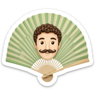 Paper hand fan with Italian man face with curly mustache printed on the fan surface sticker