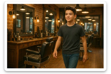 Sartaroshxonaga kirib kelayotgan! O'smirin bola sartaroshxona yangi ham eski ham e,as sticker