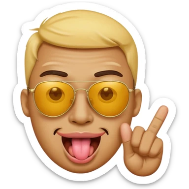 Fassa um emoji simples aquele da carinha amarelo de óculos escuro dando uma língua bem ofensiva e mostrando o dedo do meio da mesma forma.o óculos tem que ser escuro total sticker
