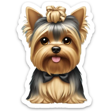 A Yorkie with a bow sticker