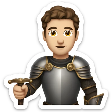 Man with gray eyes, brown hair, knight clothes, with long sword sticker
