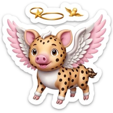 Cheetah print flying pig with angel wings. All skin is cheetah printed sticker