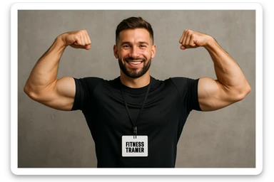 Fitness trainer shows the biceps at full length sticker