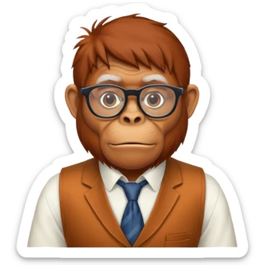 Orangutan secretary, old, glasses, vest sticker