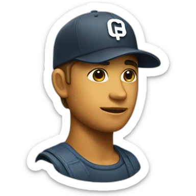 designer with a cap with the letters G and P sticker