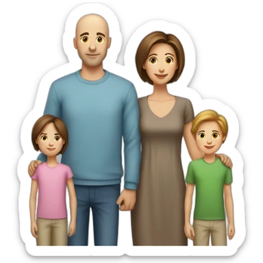 family of 5 persons mother has brown hair father is bald and the kids are tall sticker