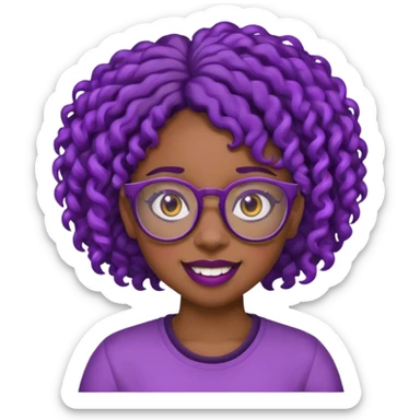 nerd emoji like with glasses showing only her buck teeth but it’s a black girl with purple black curly hair sticker