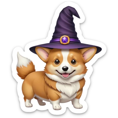 Magic corgi with witches hat sticker