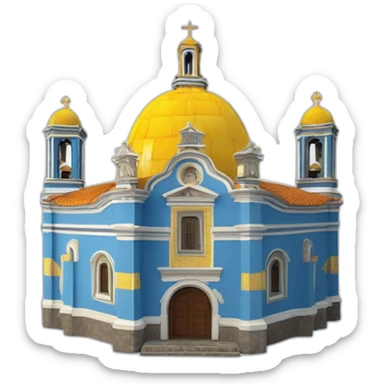 Catholic Temple from La Piedad Michoacan like church of Santa Maria del Fiore with one big dome with tiles yellow and blue in 3D animation effect sticker