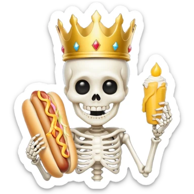 A cute skeleton wearing crown and holding hot dog





















 sticker