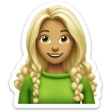 smiling blonde with long hair as Grinch sticker