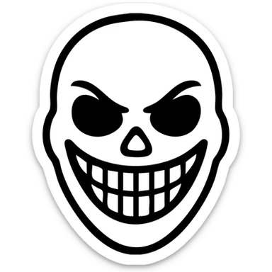 creepy scary face with wide smile, sharp black outlines, simple but detailed drawing, clear shadows and highlights, no gradients sticker