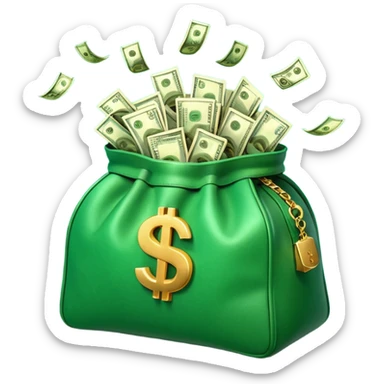 

3D emoji style, big bag of money, flying dollar bills, rich casino vibe, smooth lighting, high detail, clean edges, transparent background



 sticker