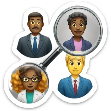 3 diverse experts and a magnifying glass sticker