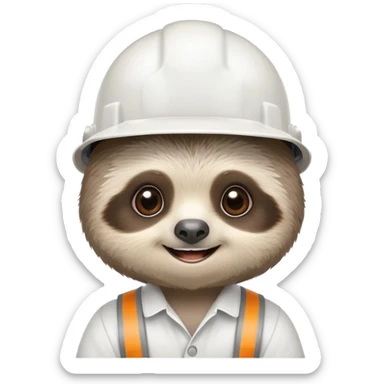 smiling baby sloth face, white hard hat, no body sticker