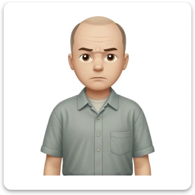 Carl from Sling Blade, serious expression, recognizable features, neutral background, full body, chin sticking out, slouching posture, no glasses, shirt with collar,  side view, the 4th image is good. show his entire body, he is standing. we see him from the side sticker
