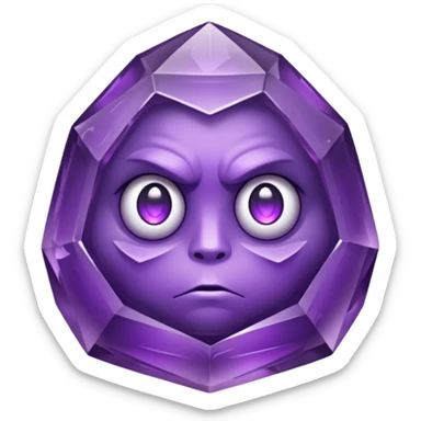 Single gemstone amethyst character, squat and heavy like a rock, with carved facets with eyes sticker