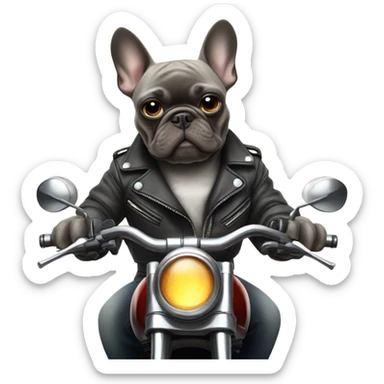 Gray French Bulldog riding a motorcycle smoking a cigarette sticker
