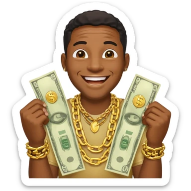 laughing black man holding lots of money sticker