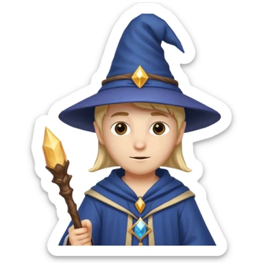 young wizard with a magical hat and staff sticker