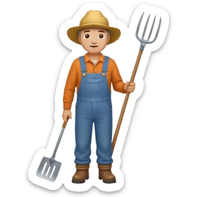 Farmer with Straw Hat
A middle-aged farmer wearing overalls and boots, holding a pitchfork or a bundle of hay. sticker