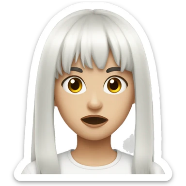 girl, black long hair, white bangs, rage sticker