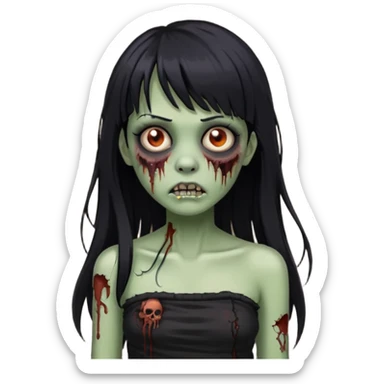 Faça uma mulher zumbi de franja cabelo longo preto piercing no bridge e tub top preto sticker