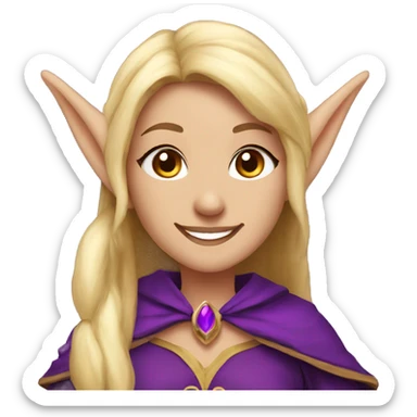 Noble female Elf with Elf ears and blonde hair and purple robes smiling sticker