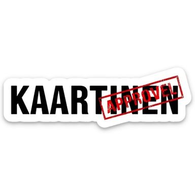 emoji should have text KAARTINEN in bold black letters and over the text at NEN part should be Approves stamp in red sticker