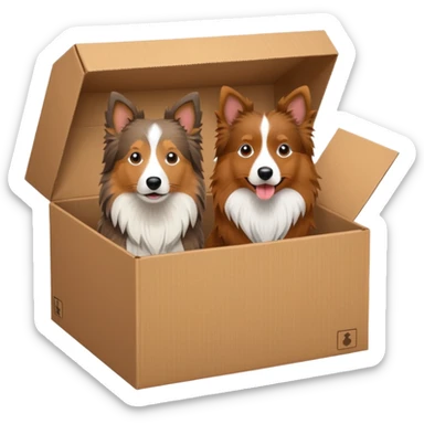 Shetland sheepdog and brown aussie in a box sticker