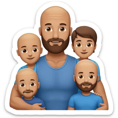 Happy Muscular Bald beard men with his wife long brown hair and 3 sons sticker