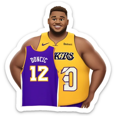 A really fat Luka doncic in a laker jerseys  sticker
