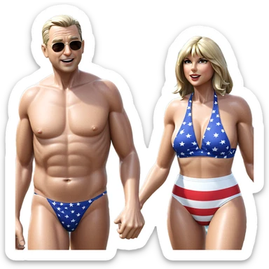 old man in american bikini sticker