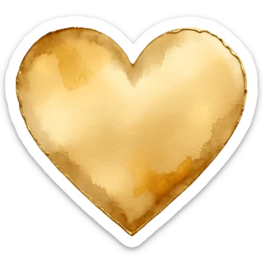 minimalist watercolor heart icon, monochromatic gold washes, soft bleeding edges, on textured white paper, serene and emotional, perfect for app icon, transparent background, flat lay --style raw --stylize 150 sticker