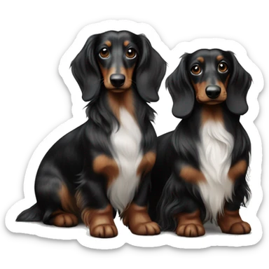 Two Tri Black Merle long haired Dachshunds together sticker
